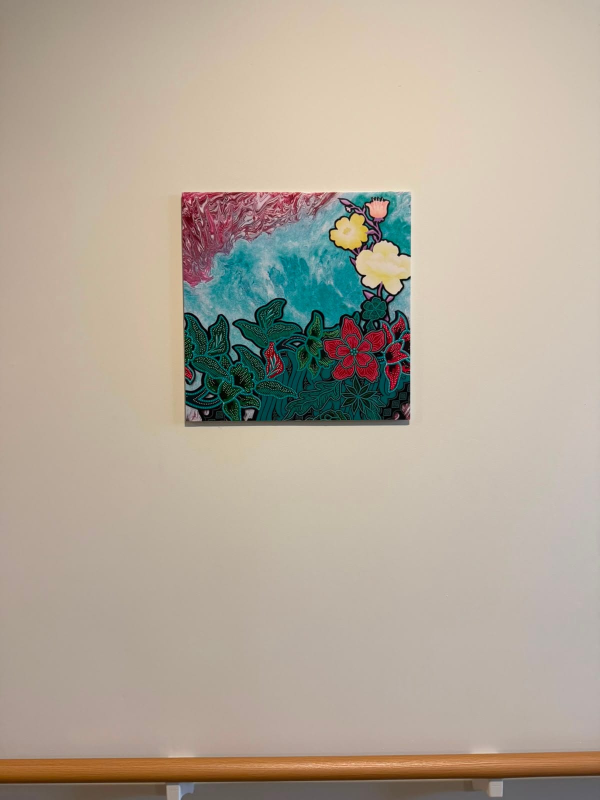 Turquoise floral artwork canvas print — Artist Canvas by Garrison Productions, Singapore