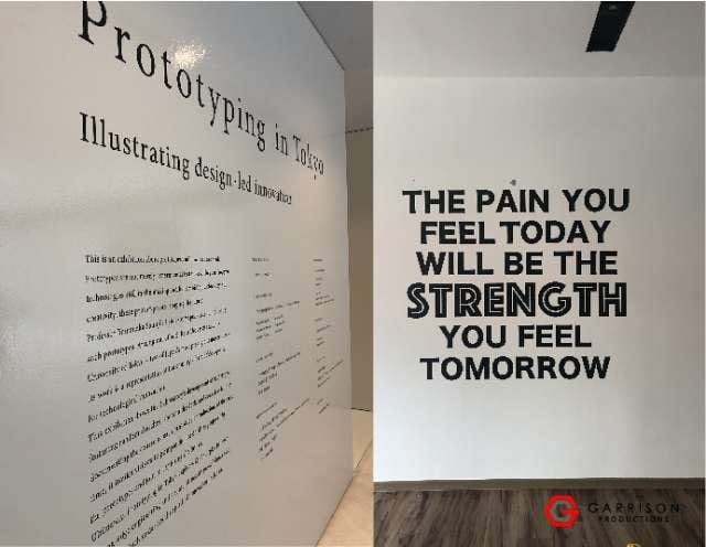 "Prototyping in Tokyo" exhibition and quote die-cut wall — Die Cut Stickers by Garrison Productions, Singapore