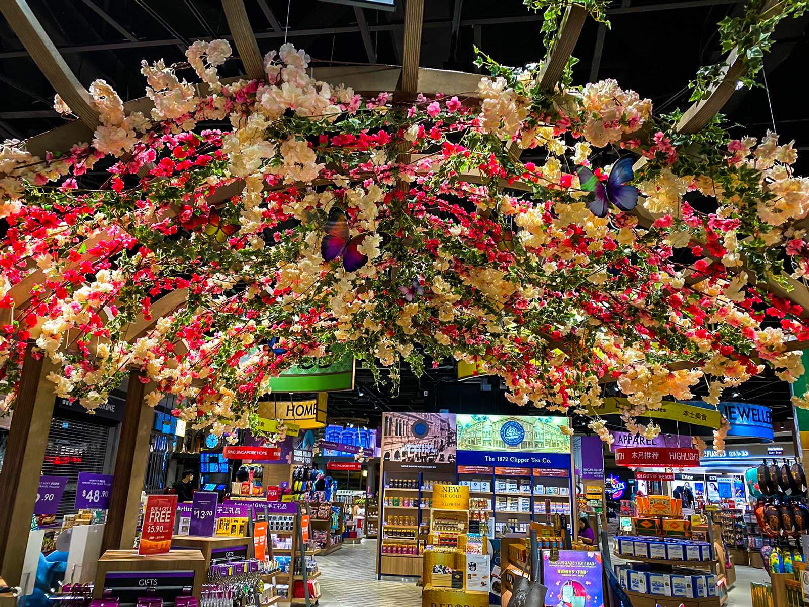 Flower ceiling installation at a mall event — Event Backdrop by Garrison Productions, Singapore