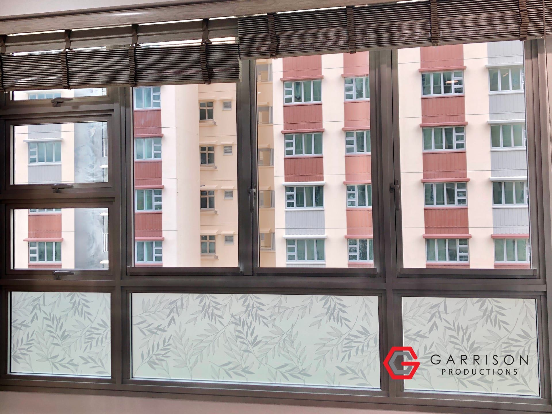Patterned frosted film on HDB windows — frosted glass sticker design in Singapore by Garrison Productions