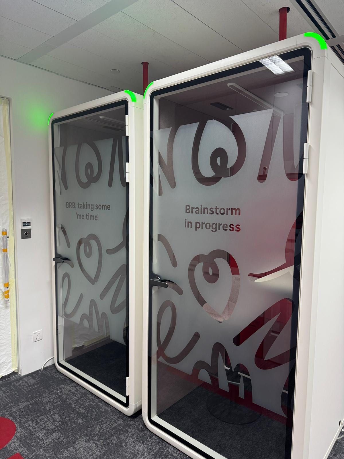 Frosted film on office phone booths — frosted sticker in Singapore by Garrison Productions