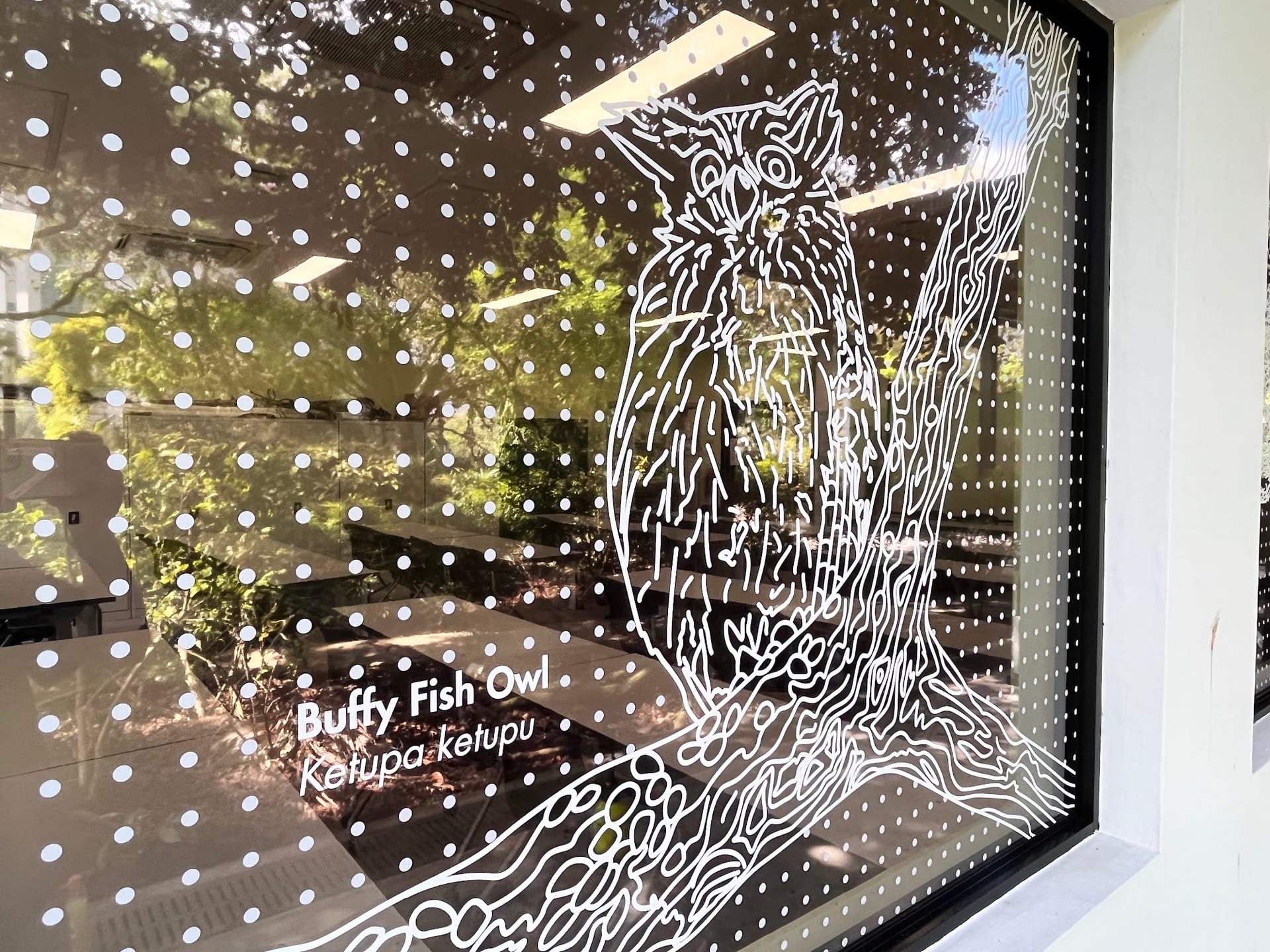 Cut-frosted owl design window film — frosted sticker in Singapore by Garrison Productions