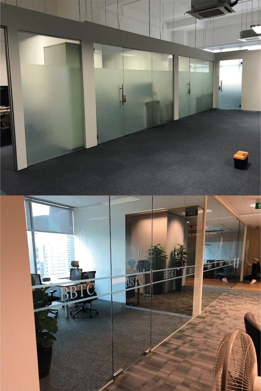 Frosted film on office glass partitions — frosted glass sticker in Singapore by Garrison Productions