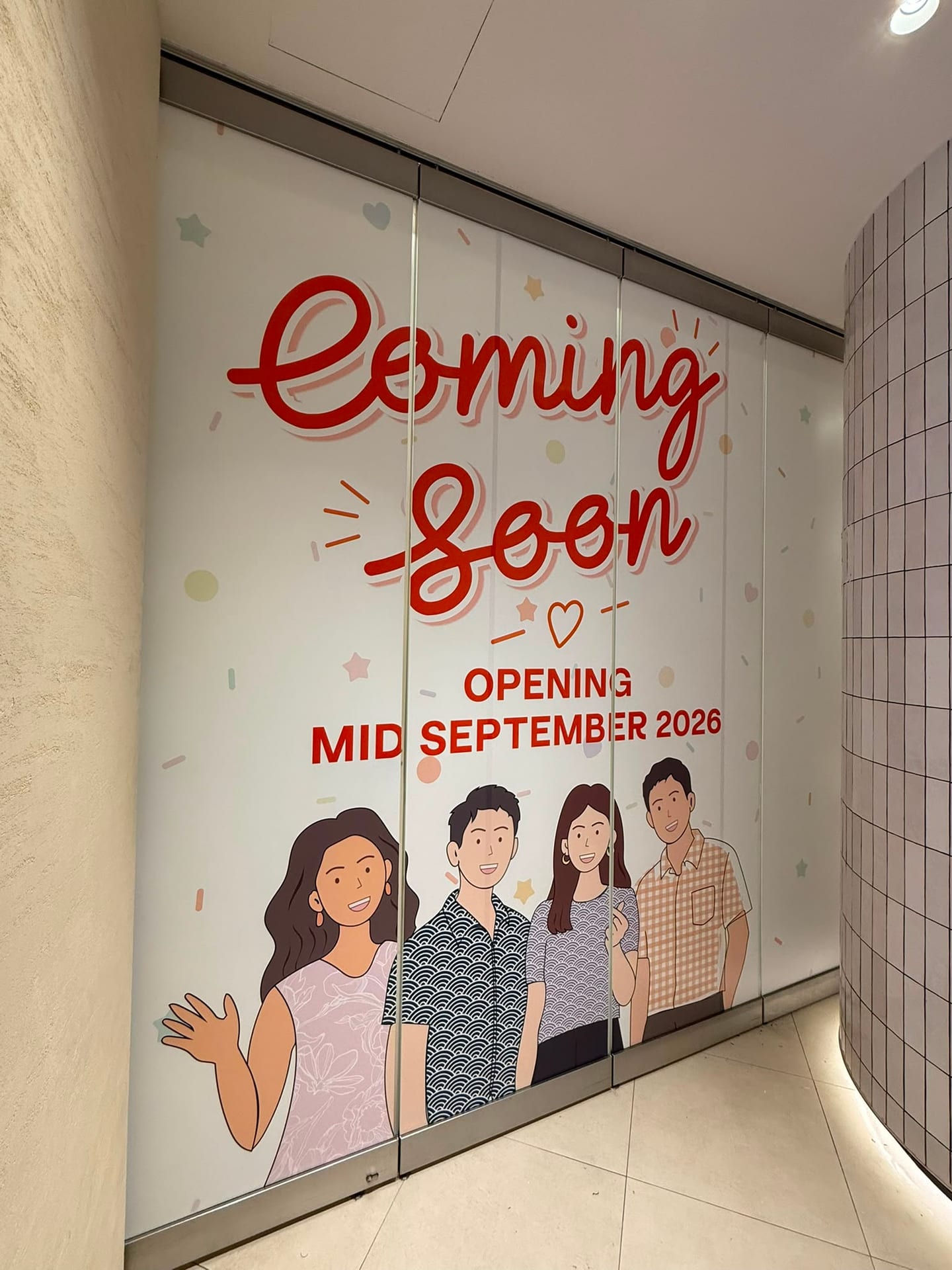 "Coming soon, opening mid September" glass stickers — glass sticker printing in Singapore by Garrison Productions