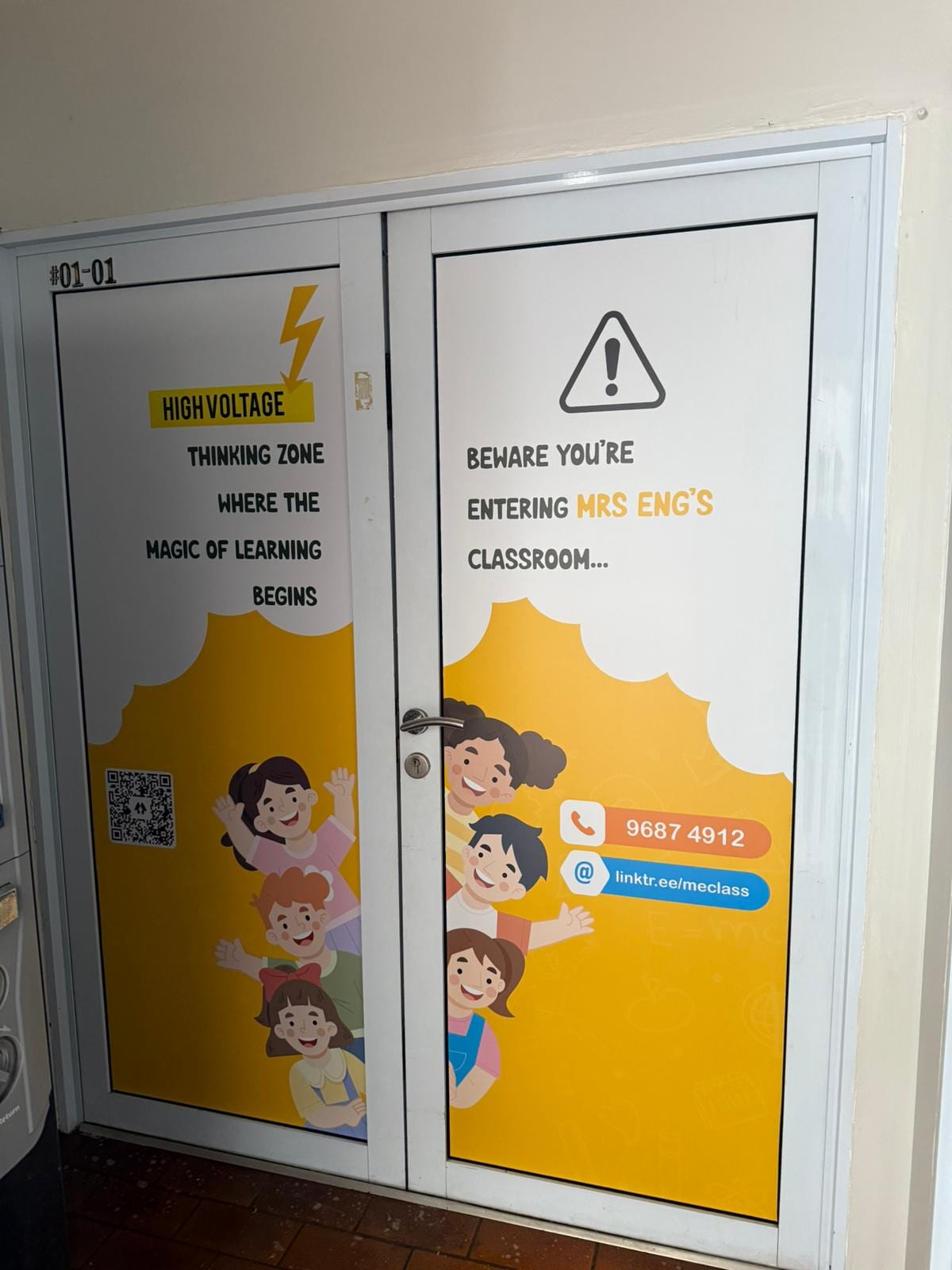 Classroom door glass stickers with safety notice — glass sticker printing in Singapore by Garrison Productions