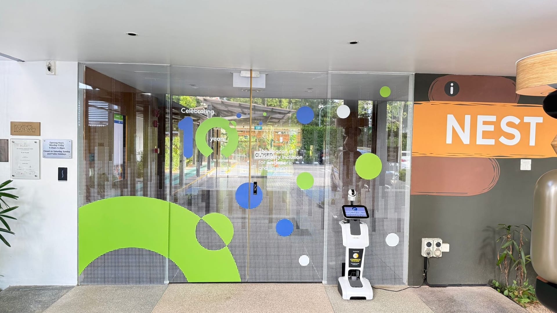 Nest office glass stickers with green shapes — Glass Stickers by Garrison Productions, Singapore