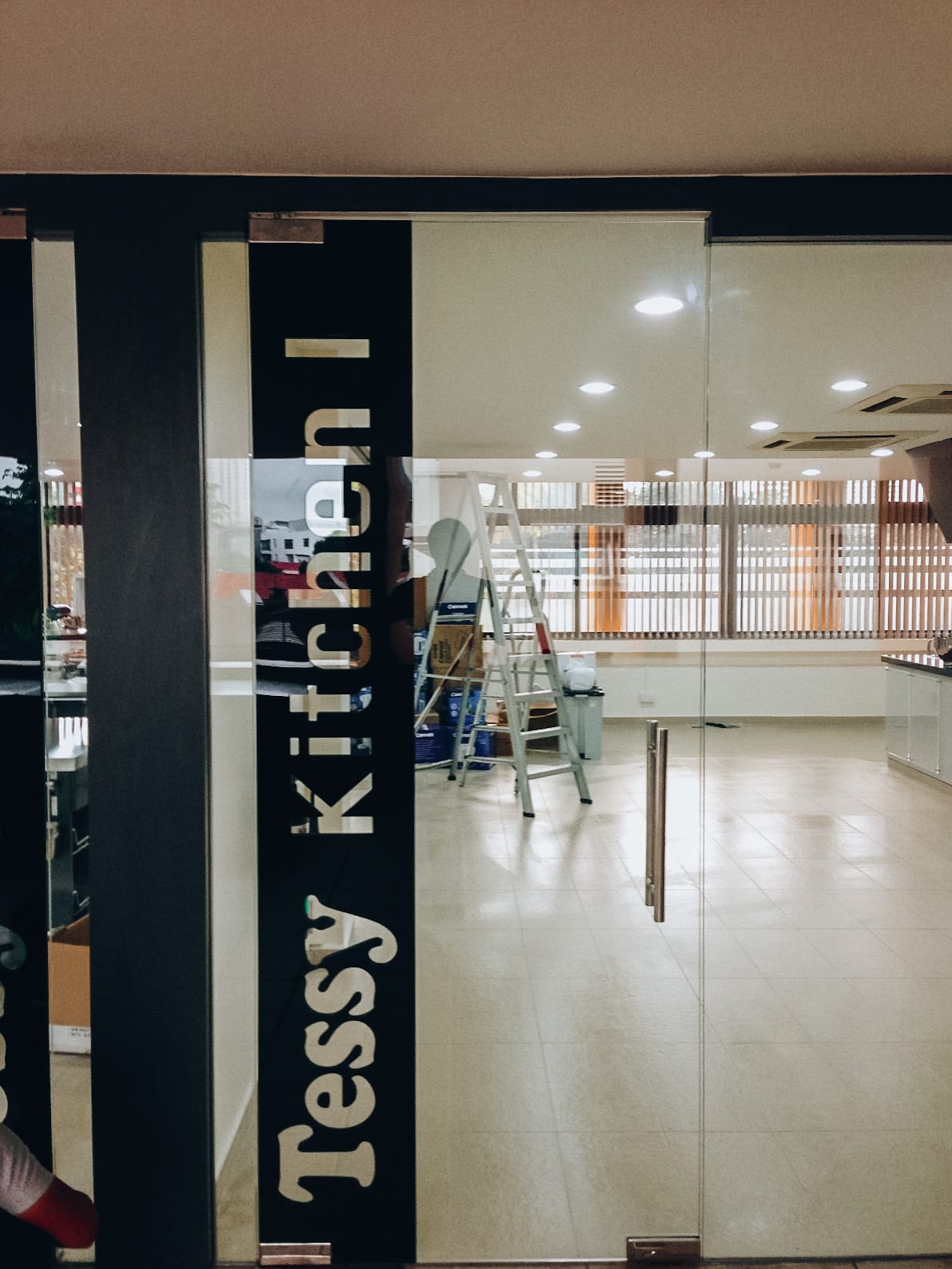 Tessy Kitchen frosted glass door sticker — glass sticker design in Singapore by Garrison Productions
