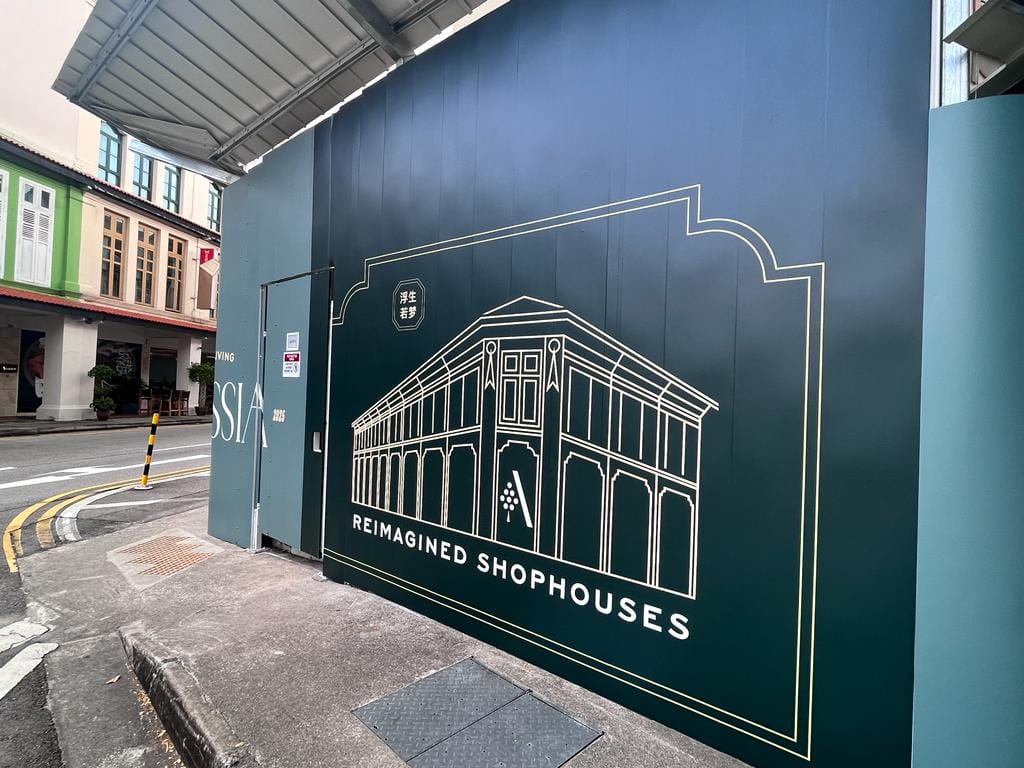 Atlassia "Reimagined shophouses" construction hoarding — Hoarding Sticker Printing by Garrison Productions, Singapore