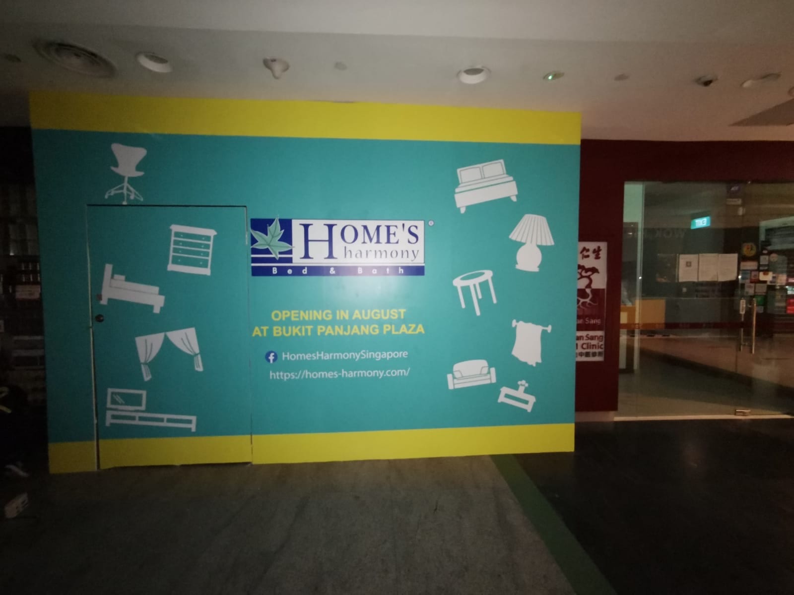 Home's Harmony teal store hoarding with furniture icons — Hoarding Sticker Printing by Garrison Productions, Singapore