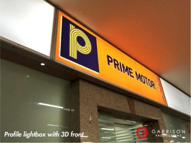 Prime Motor profile lightbox with 3D front — Lightbox Signage by Garrison Productions, Singapore