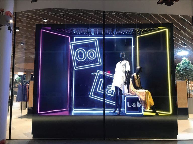 Neon outline window display with a mannequin — Neon Signs by Garrison Productions, Singapore