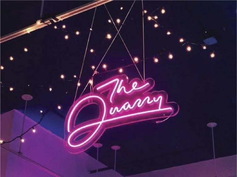 The Quarry neon sign with hanging lights — Neon Signs by Garrison Productions, Singapore