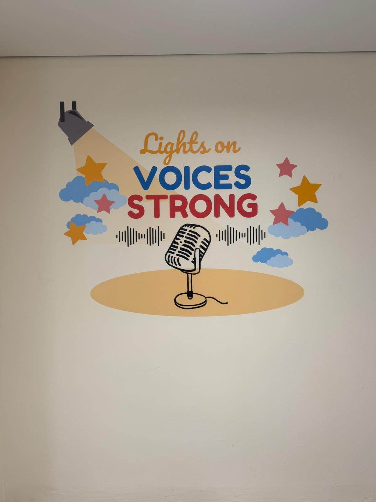 "Lights on, voices strong" school wall mural — Wall Mural by Garrison Productions, Singapore