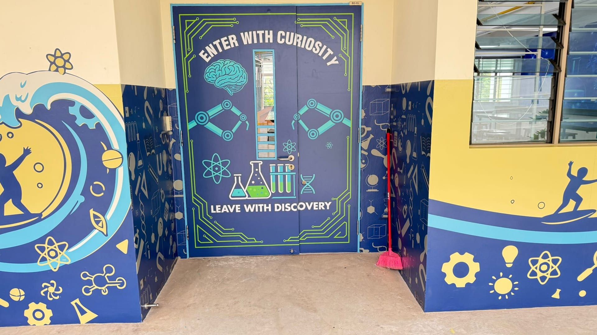"Enter with curiosity" school corridor wall mural — Wall Mural by Garrison Productions, Singapore