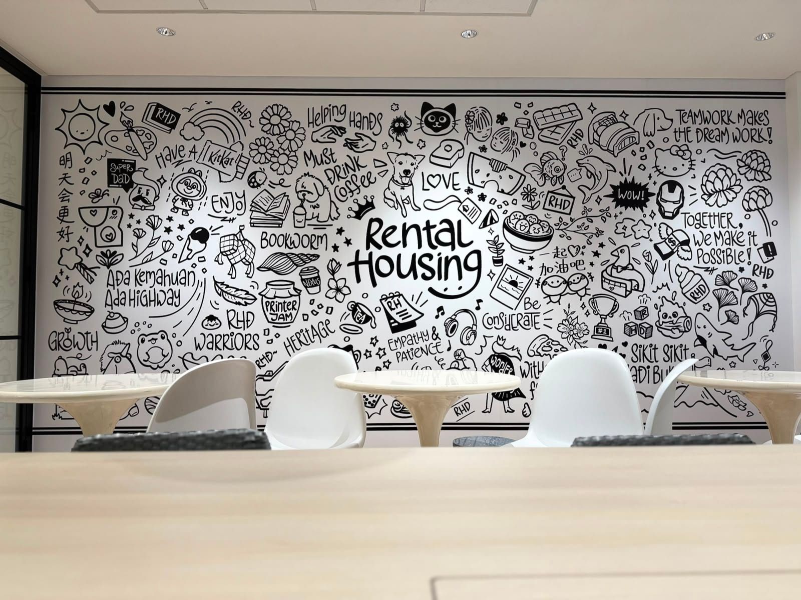 "Rental housing" doodle wall mural in a meeting room — Wall Mural by Garrison Productions, Singapore