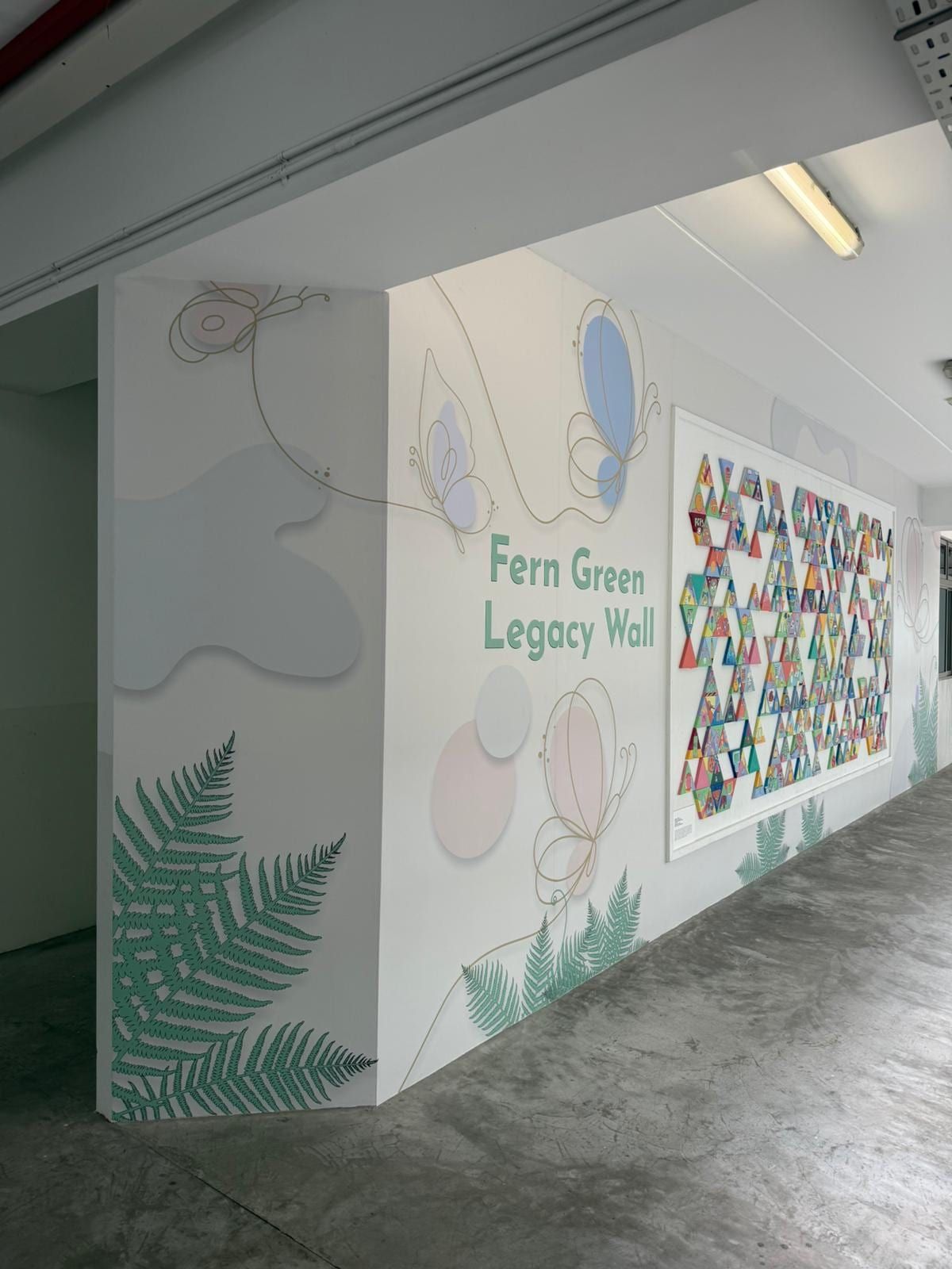 Fern Green Legacy Wall with leaf graphics — Wall Mural by Garrison Productions, Singapore