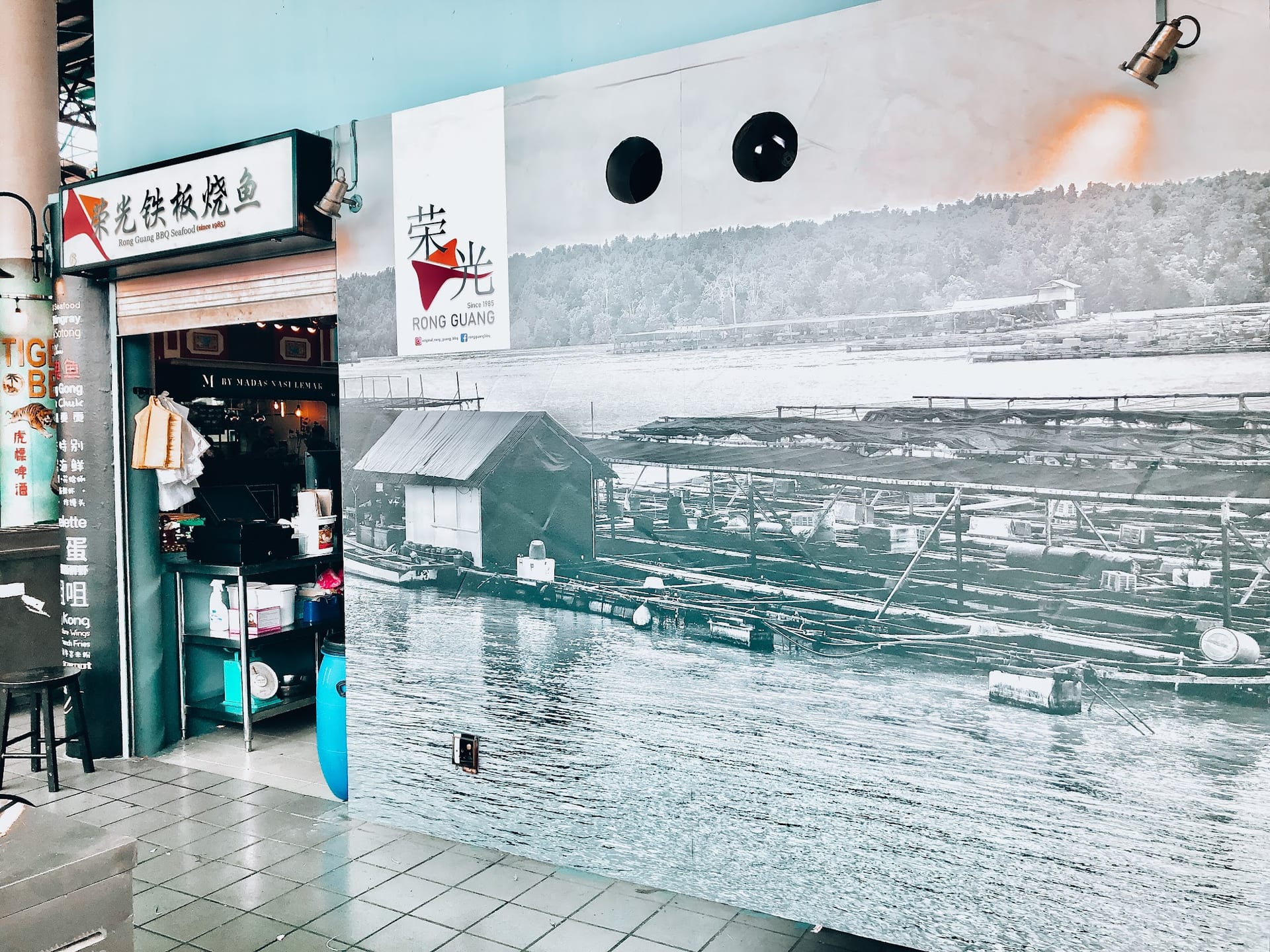 Black-and-white historic photo wall mural in a food shop — Wall Mural by Garrison Productions, Singapore