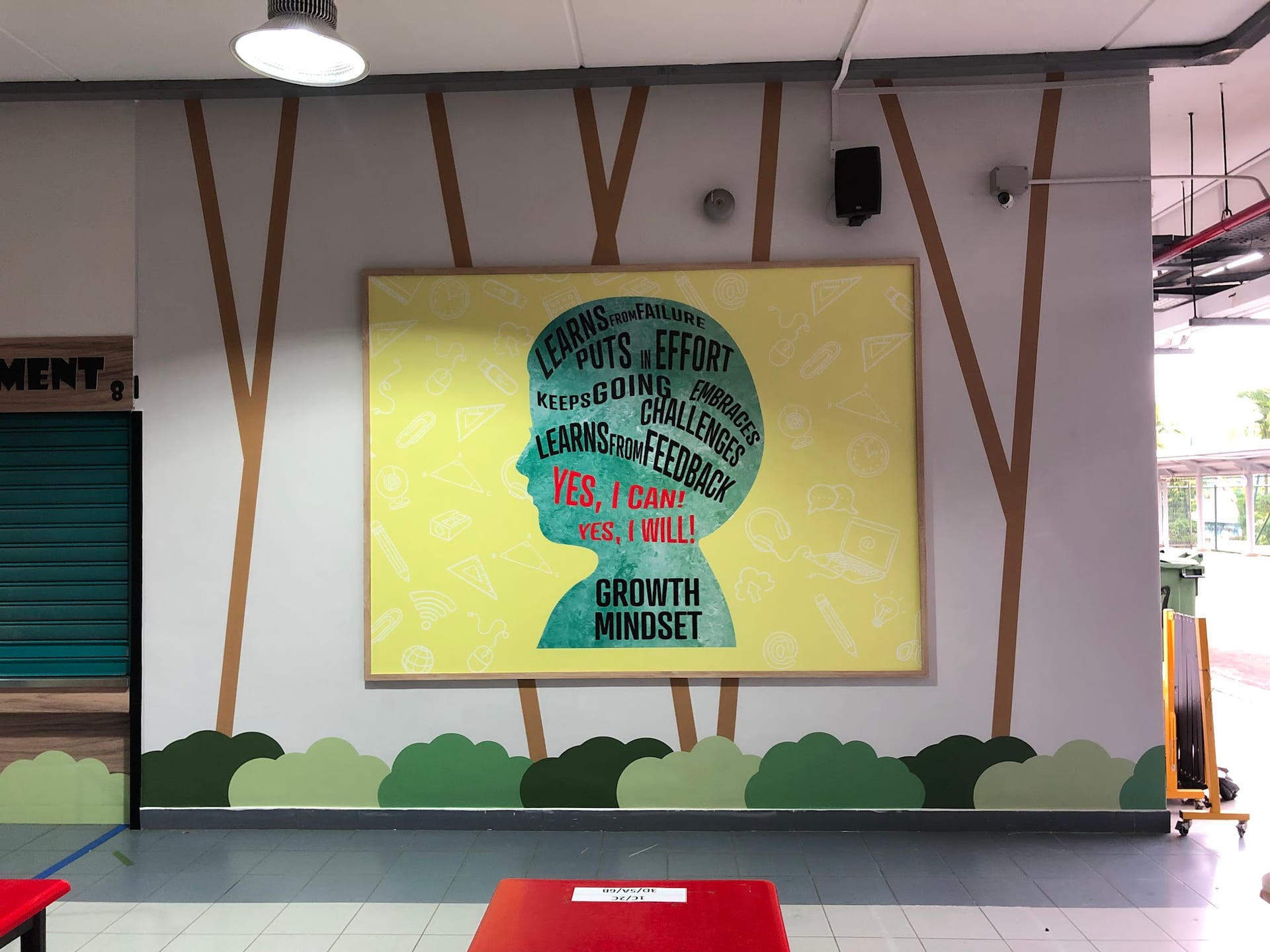 "Growth mindset" school wall mural with tree graphics — Wall Mural by Garrison Productions, Singapore