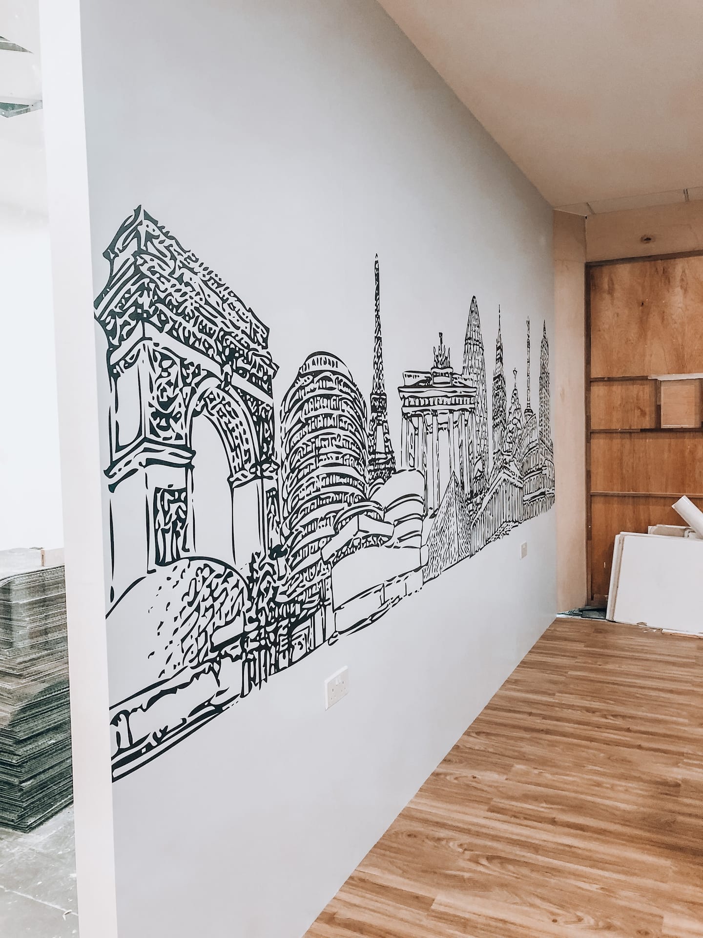 Singapore skyline line-drawing wall mural — Wall Mural by Garrison Productions, Singapore