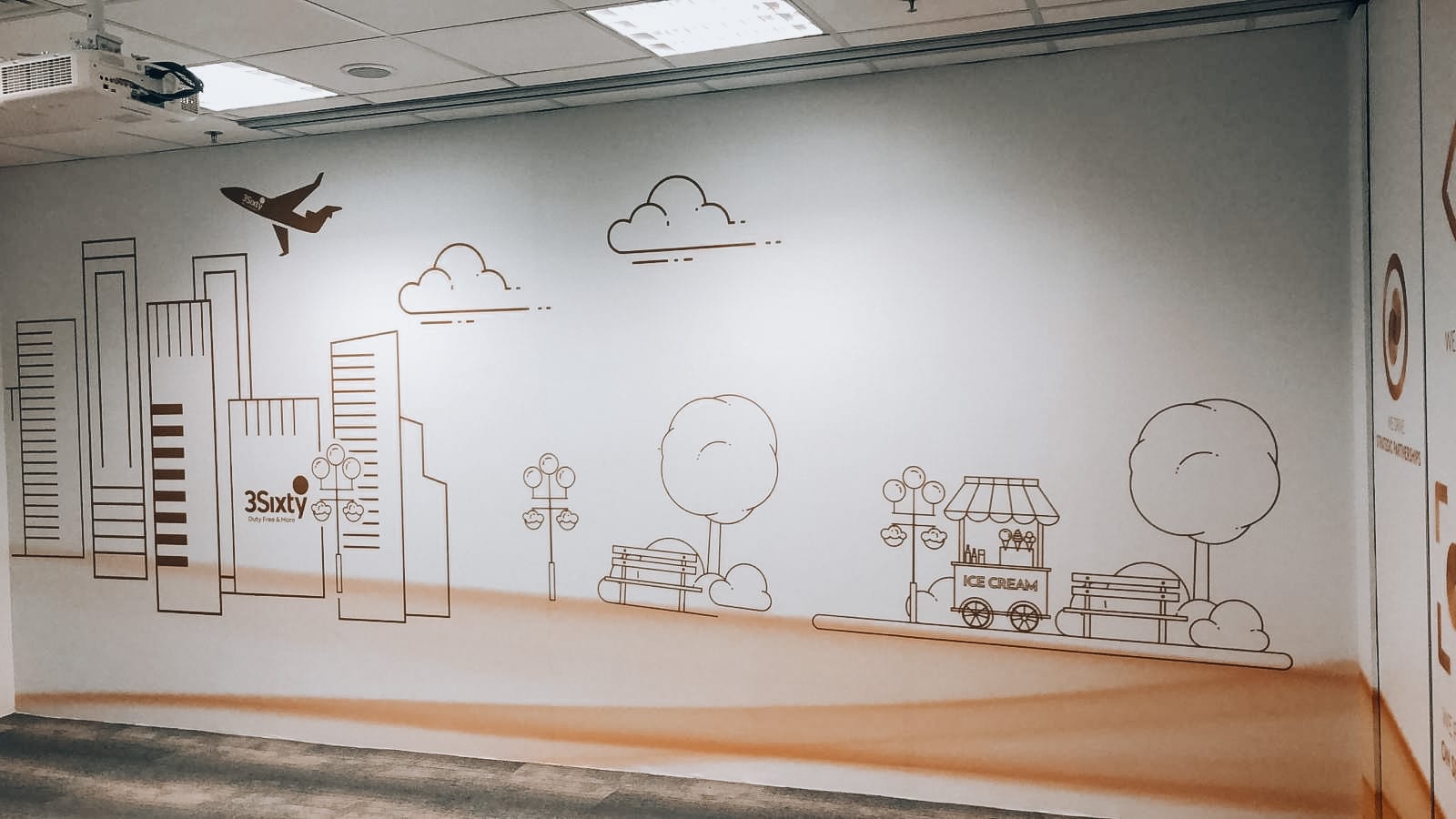 Line-drawing street-scene wall mural — Wall Mural by Garrison Productions, Singapore