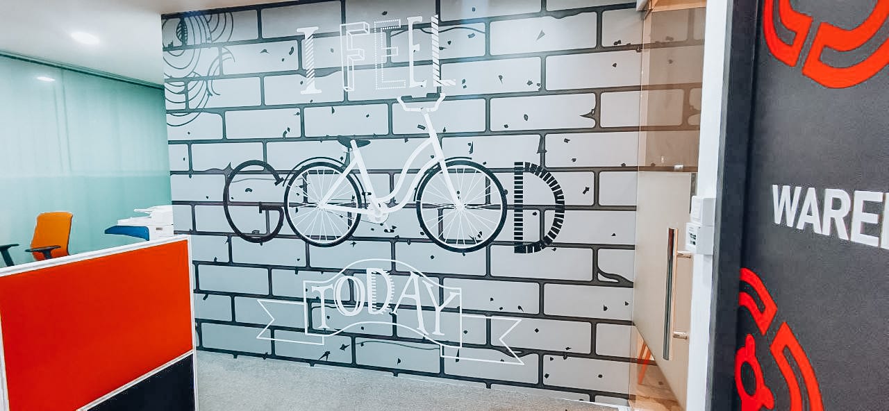 "Good today" brick-effect wall mural — Wall Mural by Garrison Productions, Singapore