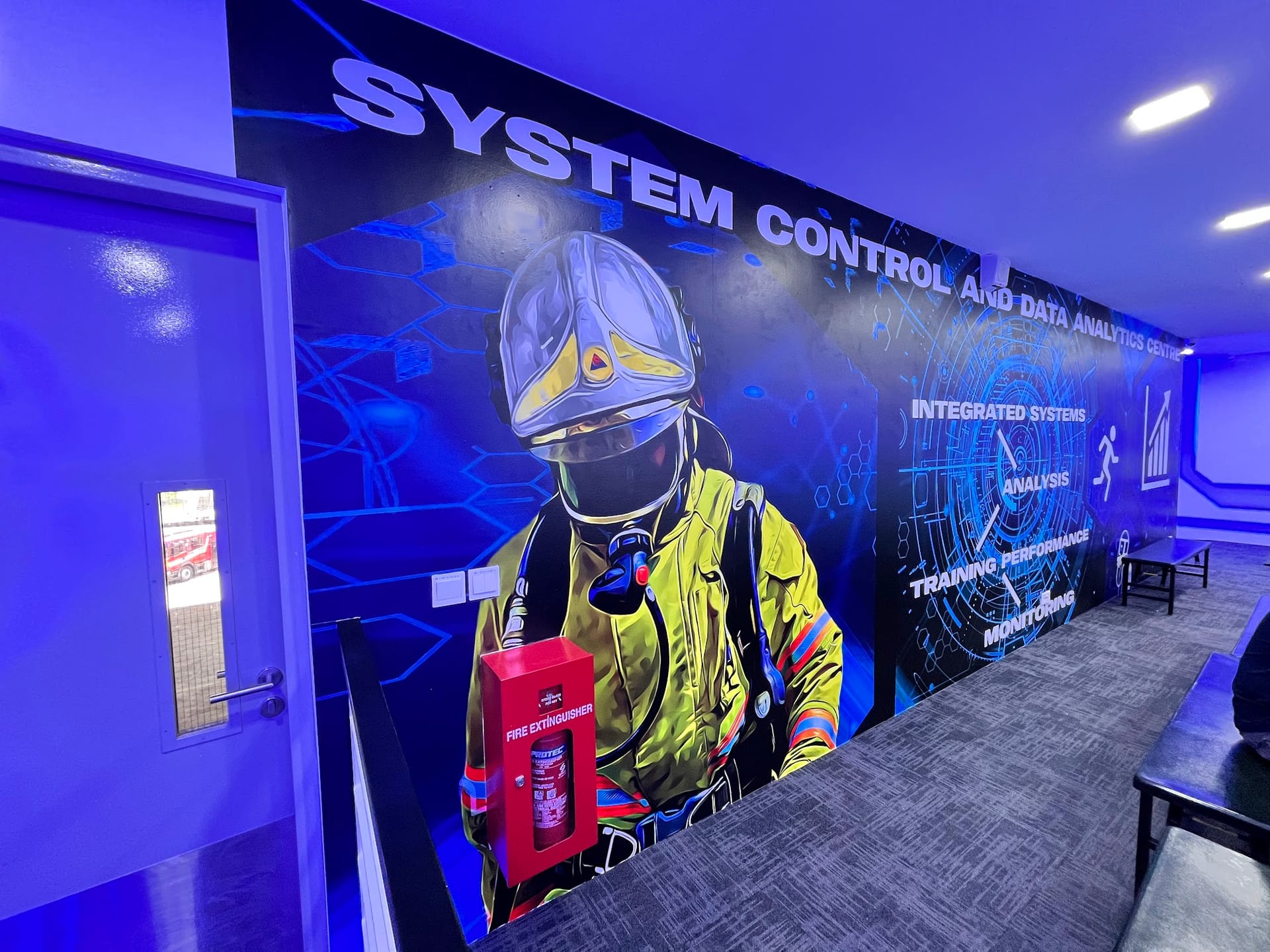 System Control centre wall mural with firefighter artwork — Wall Mural by Garrison Productions, Singapore
